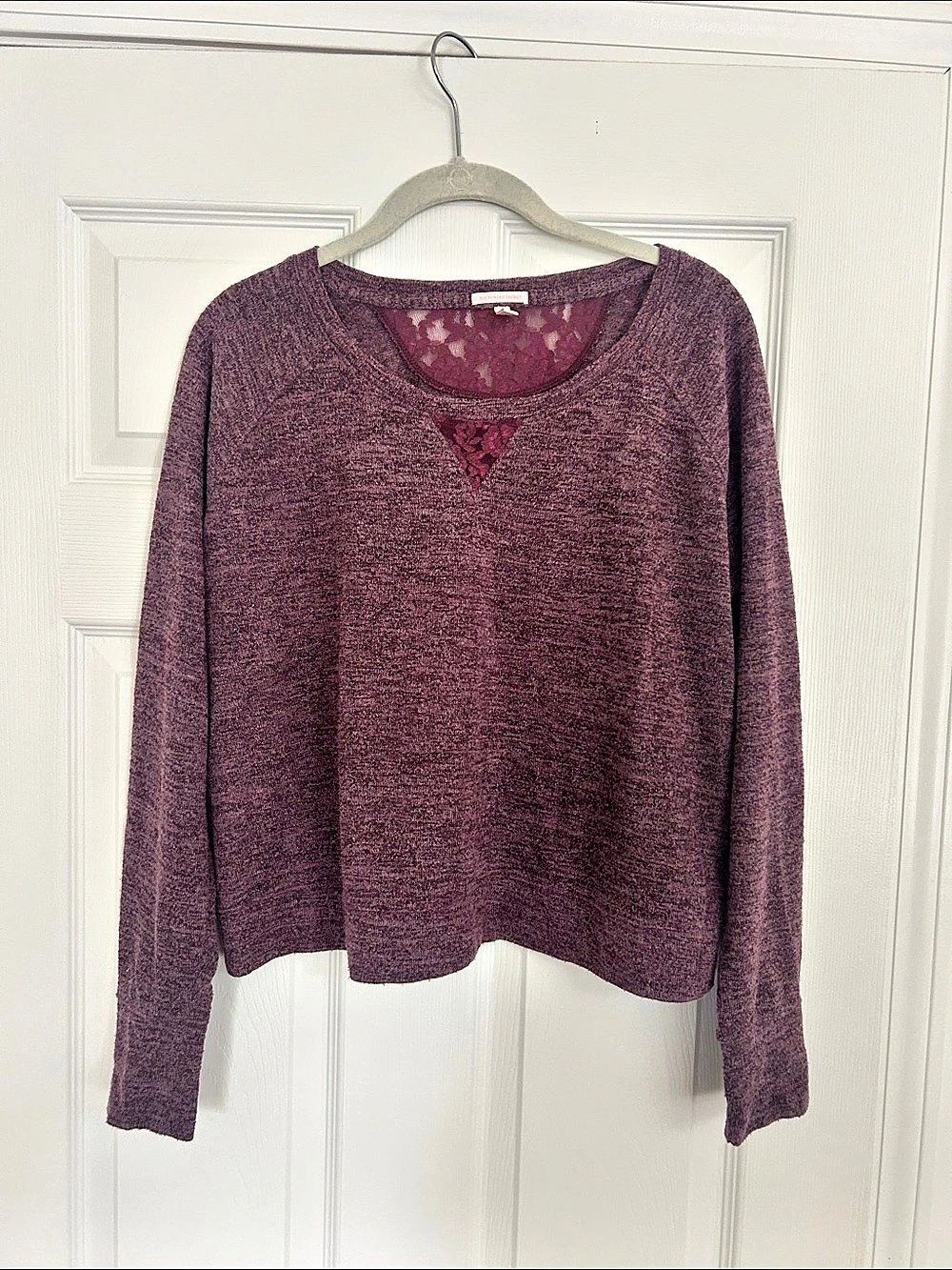 Victoria's Secret Lace Neck Long Sleeve Top in Purple Size Medium